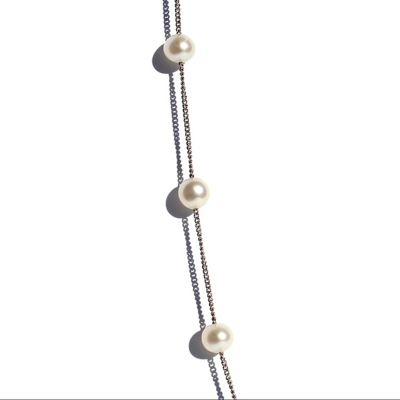 Vintage Genuine Pearl 14K White Gold Station Necklace Floating Tin Cup Pearls - Picture 4 of 6